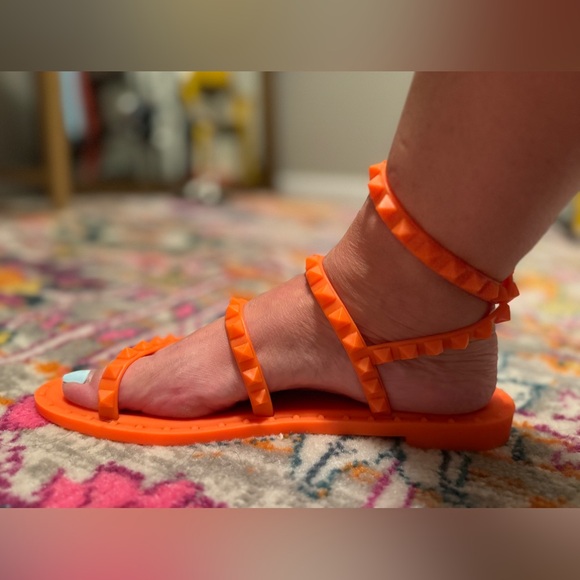 Steve Madden Women's Travel Flat Sandal - Orange Neon Sandals - Picture 4 of 10